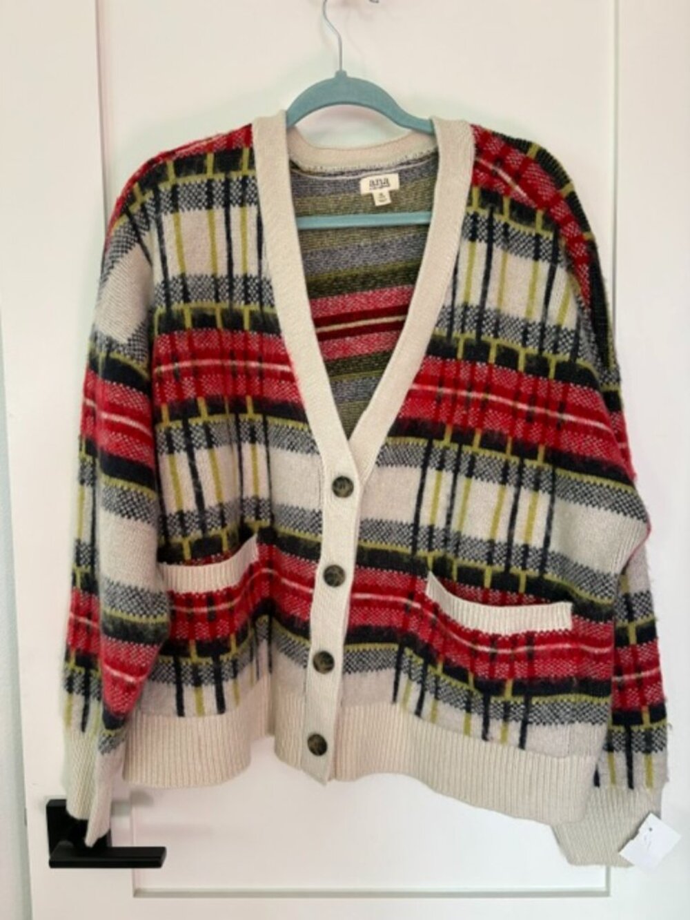 a.n.a. Red Plaid Oversized Button Front Cardigan Sweater 2X